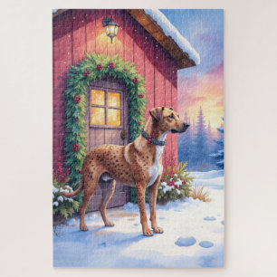 Catahoula Leopard Dog Rustic Barn Christmas Art Jigsaw Puzzle