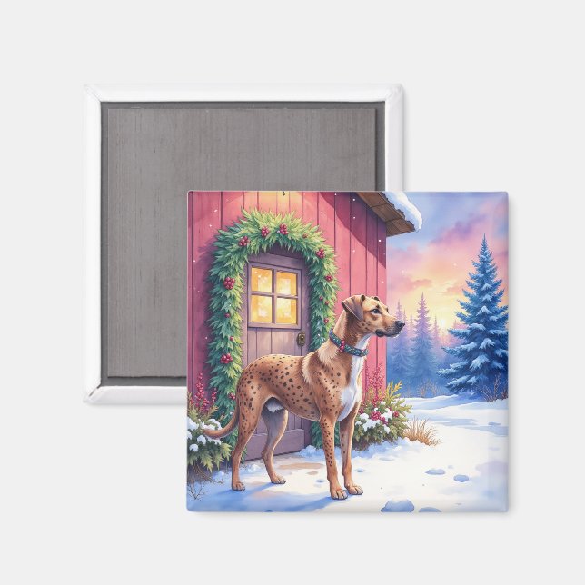 Catahoula Leopard Dog Rustic Barn Christmas Art Magnet (Front/Back)
