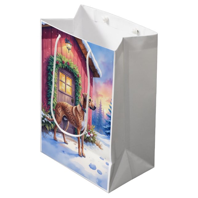 Catahoula Leopard Dog Rustic Barn Christmas Art Medium Gift Bag (Front Angled)