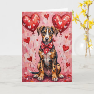 Catahoula Leopard Dog Valentine Sitting with Heart Card