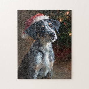 Catahoula Leopard Hound Puppy Christmas Painting Jigsaw Puzzle