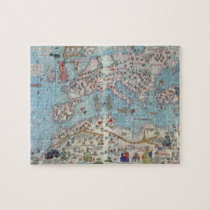 Catalan Atlas: Detail of North Africa and Europe, Jigsaw Puzzle