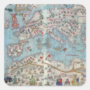 Catalan Atlas: Detail of North Africa and Europe, Square Sticker