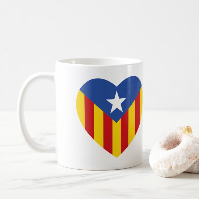 Catalan Flag Heart Coffee Mug (With Donut)