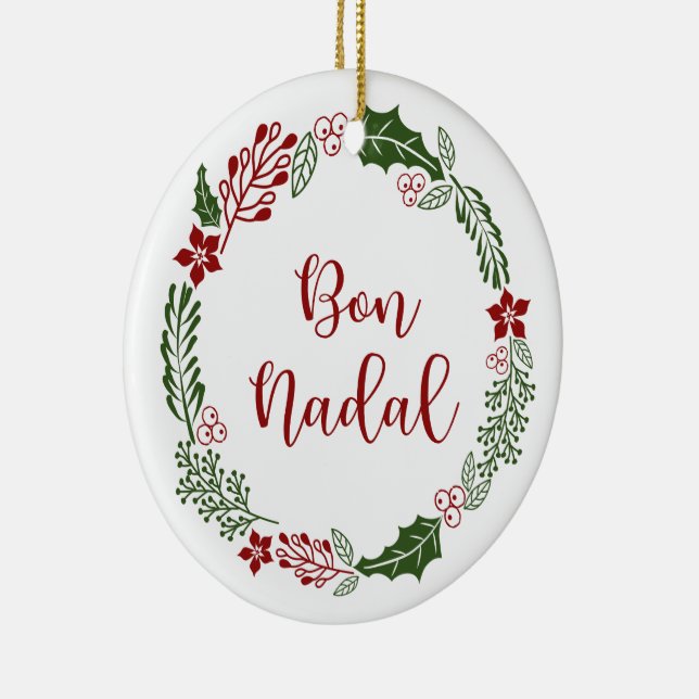 Catalan Merry Christmas Wreath, Bon Nadal Ceramic Ornament (Right)