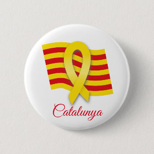 Catalan ribbon and flag 6 cm round badge