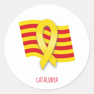 Catalan ribbon and flag classic round sticker