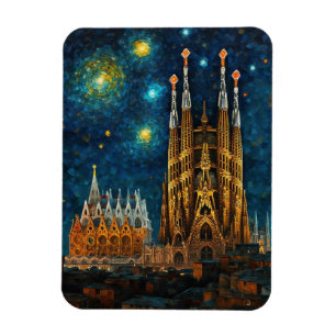 Catalan Starry Night   Gaudí Meets Van Gogh Magnet