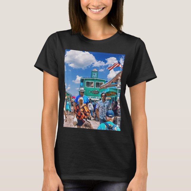 Catalina Island Avalon People Enjoy the Green Pier T-Shirt (Front)