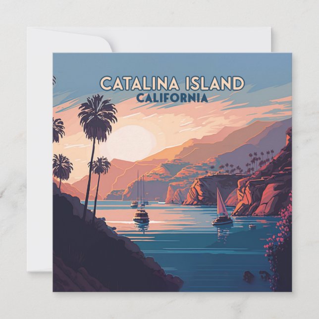 Catalina Island California Boats Sunset Retro (Front)