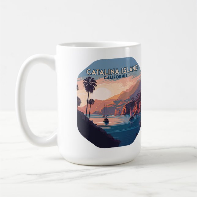 Catalina Island California Boats Sunset Retro Coffee Mug (Left)