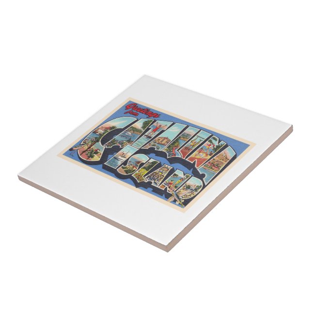 Catalina Island California Large Letter Postcard Ceramic Tile (Side)