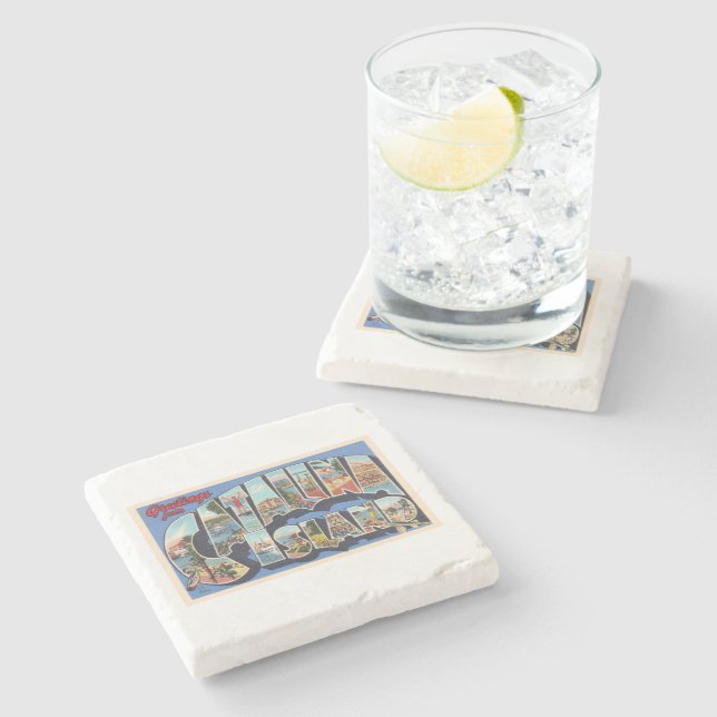 Catalina Island California Large Letter Postcard Stone Coaster (Side)