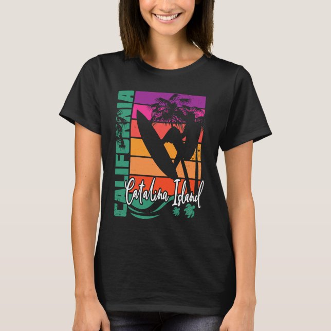 Catalina Island California Retro Sunset Beach Surf T-Shirt (Front)