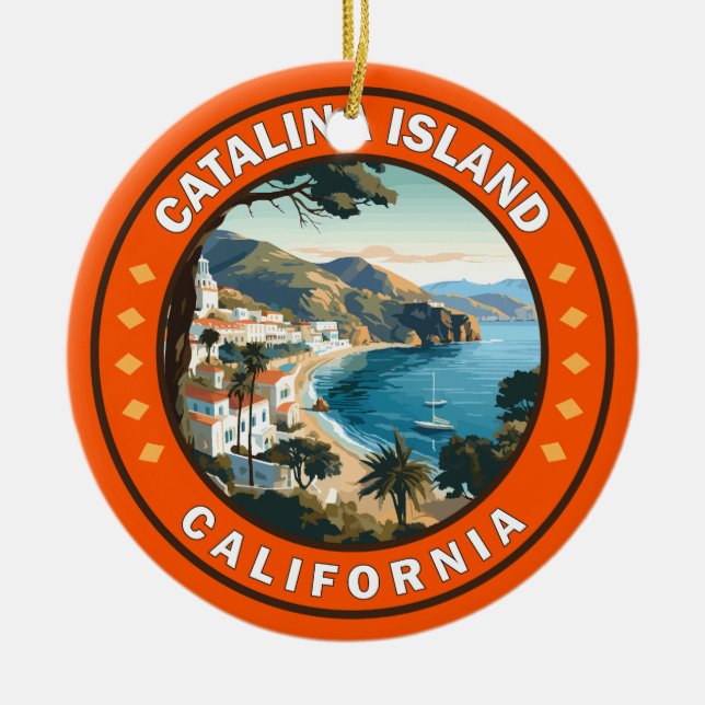 Catalina Island California Travel Art Badge Ceramic Ornament (Front)