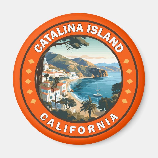 Catalina Island California Travel Art Badge Magnet (Front)