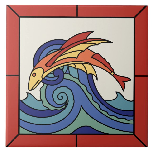 Catalina Island Flying Fish Tile with Border (Front)