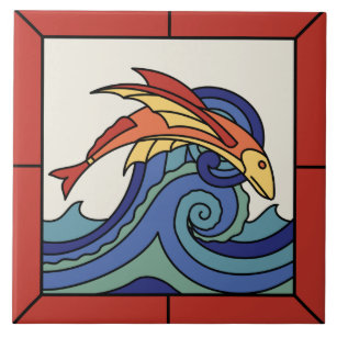 Catalina Island Flying Fish Tile with Border