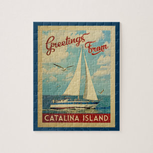 Catalina Island Sailboat Vintage Travel California Jigsaw Puzzle