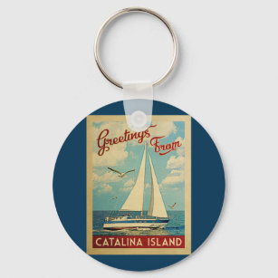 Catalina Island Sailboat Vintage Travel California Key Ring
