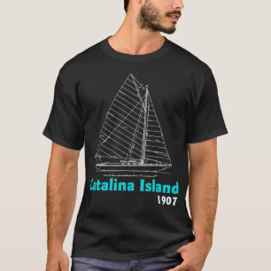 Catalina Island Sailing Vintage Sailboat Blueprint T-Shirt