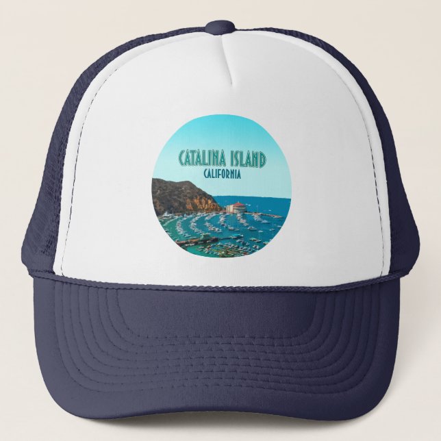 Catalina Island Santa Catalina California Vintage Trucker Hat (Front)