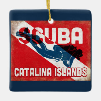 Catalina Islands Scuba Diver - Blue Retro Ceramic Ornament