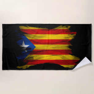 Catalonia flag brush stroke, national flag beach towel