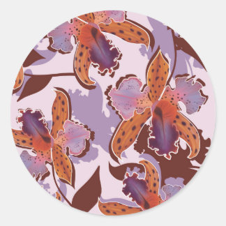 Catalytic orchids pattern  classic round sticker
