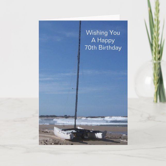 Catamaran Boat Personalised 70th Birthday Card (Front)