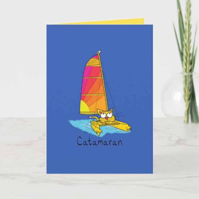 Catamaran - Funny Cat Sailing Greeting Card (Front)
