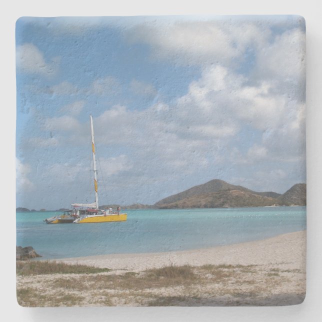 catamaran on a Beach in Antigua Square Coaster (Front)