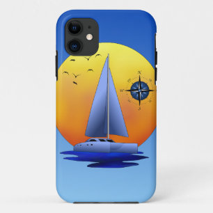 Catamaran Sailboat And Compass Rose iPhone 11 Case