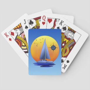 Catamaran Sailboat And Compass Rose Playing Cards