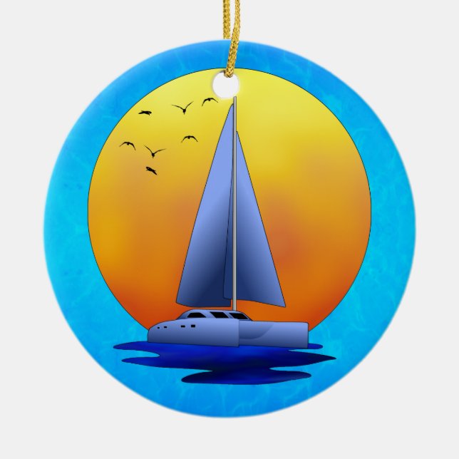 Catamaran Sailing Ceramic Ornament (Front)