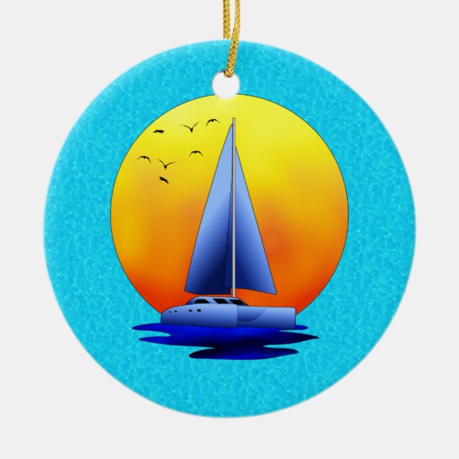 Catamaran Sailing Ceramic Tree Decoration (Front)