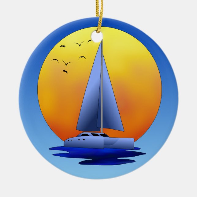Catamaran Sailing Ceramic Tree Decoration (Front)