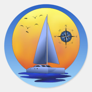 Catamaran Sailing Classic Round Sticker