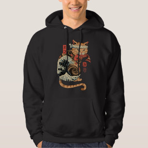 Catana Wave Cat Tattooed Samurai Cat Japanese Art Hoodie