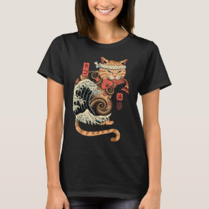 Catana Wave Cat Tattooed Samurai Cat Japanese Art  T-Shirt