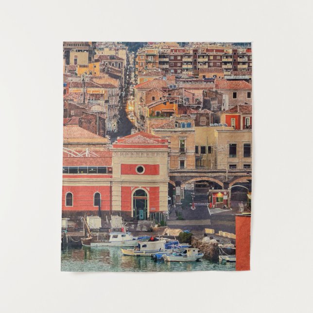 Catania City Marina Sicily Italy Tapestry (Front)