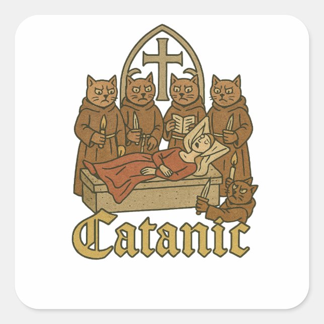Catanic – Mediaeval Cat Cult Meme Square Sticker (Front)