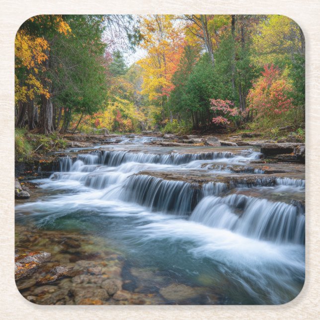 Cataract Falls in USA Square Paper Coaster (Front)