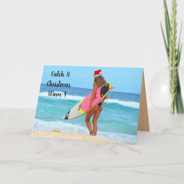Catch A Christmas Wave Holiday Card (Front)