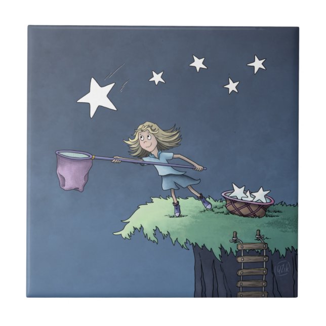 Catch a Falling Star - Collecting Wishes  Ceramic Tile (Front)