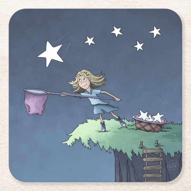 Catch a Falling Star - Collecting Wishes Square Pa Paper Coaster (Front)