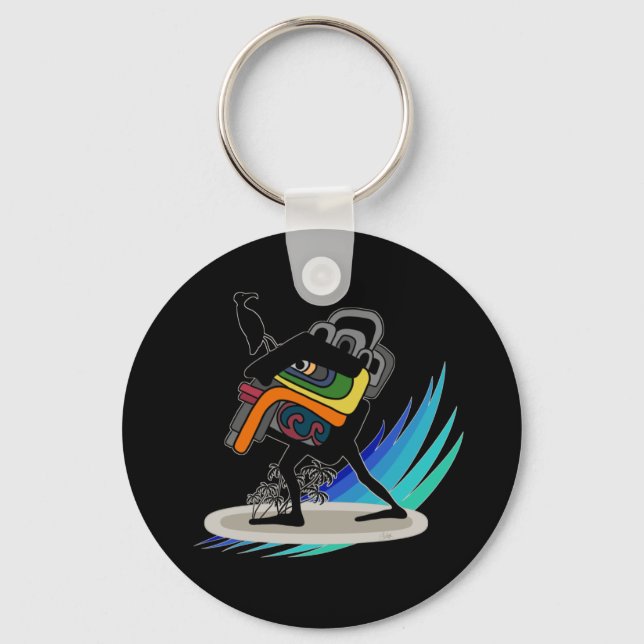 Catch a Wave, Huehue! Stone Surfer Takes Flight Key Ring (Front)