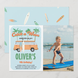 Catch a Wave Surf's Up Photo Birthday Party Invitation