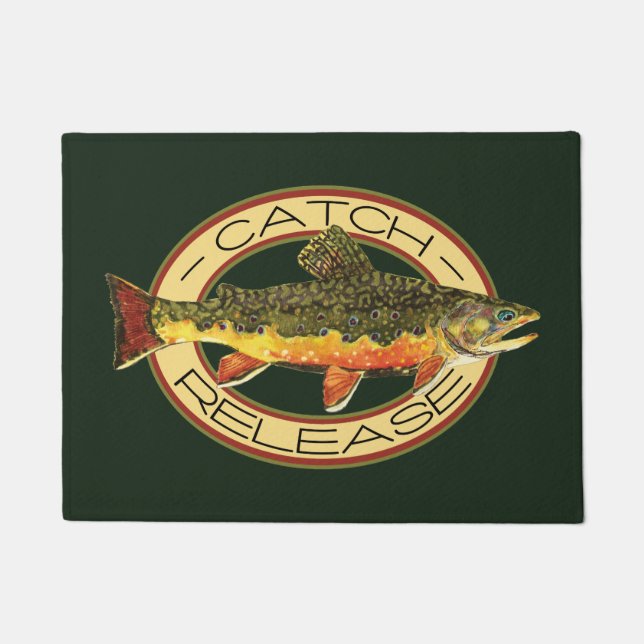 Catch and Release Brook Trout Fishing Doormat (Front)