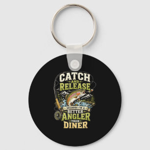 Catch and release funny fishing angler trout key ring